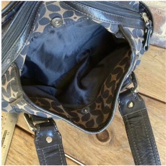 Fossil Black & Brown Multi Canvas Zip Satchel Handbag Hobo Purse Carryall Tote - Picture 9 of 12